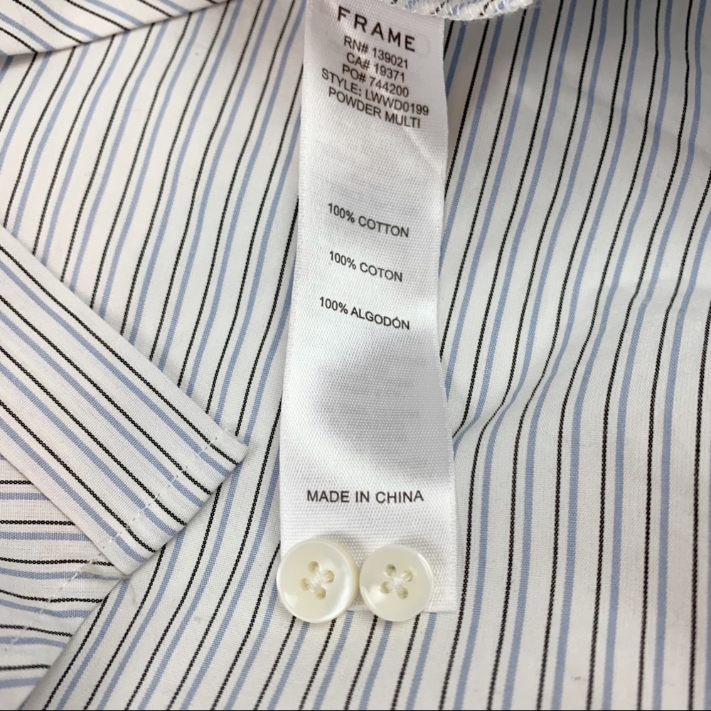 Frame contrast striped wrapped tie waist shirt dress button up pocket - Picture 9 of 12